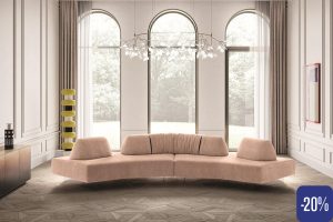 GRAVITY 3 modularna luksuzna italijanska ugaona garnitura, polukružne forme POPUST 20 odsto